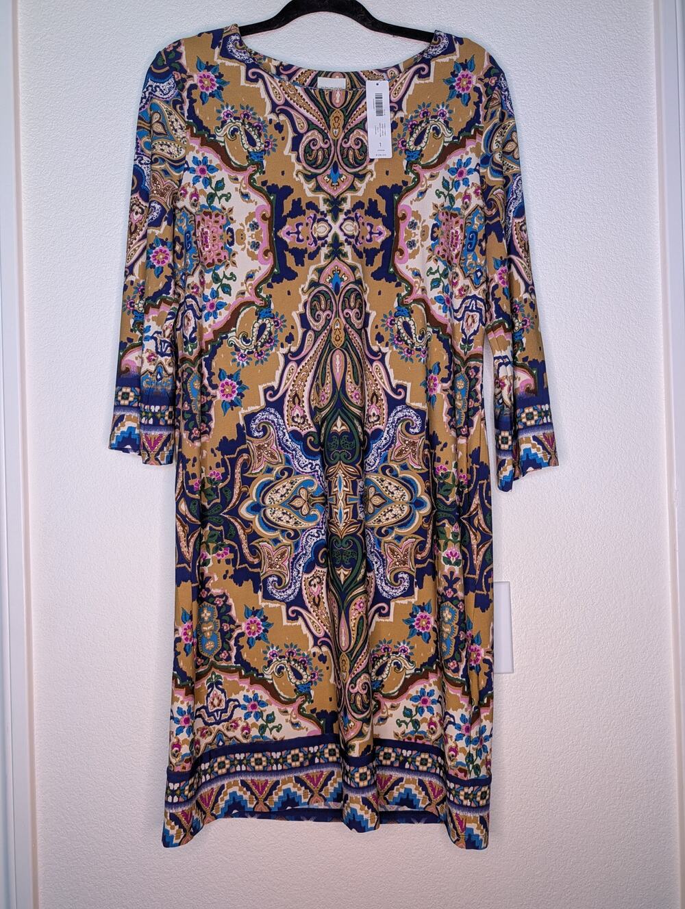 Chicos NWT Paisley Longsleeved Dress 1 S Abstract Geometric Casual Office Travel